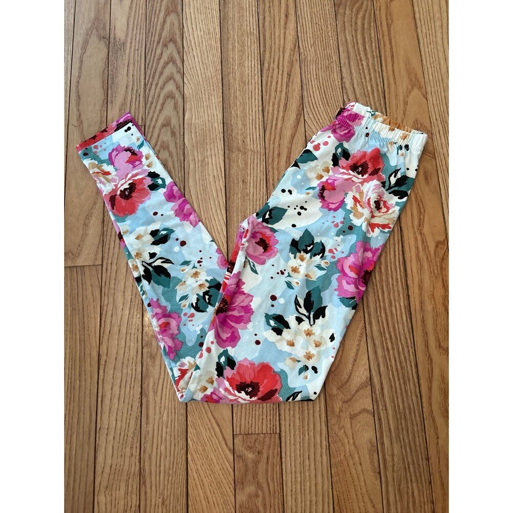 Leggings watercolor pastel floral flowers high waisted gym athletic juniors